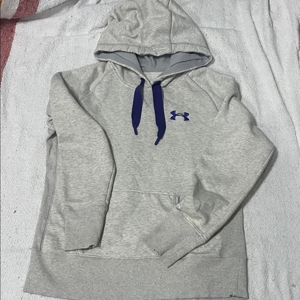 (211)Under Armour Light Gray Hoodie with Purple Logo